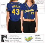 Custom Royal Gold White Womens V-Neck Cropped Baseball Jersey Custom Women's Royal Gold-White V-Neck Cropped Baseball Jersey