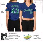 Custom Womens V-Neck Cropped Baseball Jersey in Royal Kelly Green and White Custom Women's Royal Kelly Green-White V-Neck