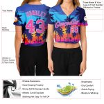 Royal Pink Light Blue Hawaii Palm Trees 3D V-Neck Cropped Jersey for Women Custom Women's Royal Pink-Light Blue Hawaii Palm