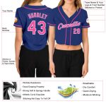 Womens Custom Royal Pink-White V-Neck Cropped Baseball Jersey Custom Women's Royal Pink-White V-Neck Cropped Baseball Jersey