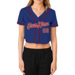 Custom Royal Red and White Womens V-Neck Cropped Baseball Jersey Custom Women's Royal Red-White V-Neck Cropped Baseball Jersey