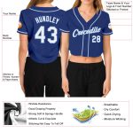Custom Womens Royal Blue V-Neck Cropped Baseball Jersey in White and Light Blue Custom Women's Royal White-Light Blue V-Neck