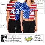 Womens American Flag 3D Fashion V-Neck Cropped Baseball Jersey - Royal White-Red Custom Design Custom Women's Royal White-Red