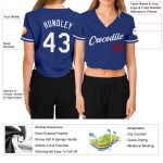 Womens Custom V-Neck Cropped Baseball Jersey in Royal White and Red Style 5682 Custom Women's Royal White-Red V-Neck Cropped
