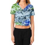 Custom Tie Dye Cropped Baseball Jersey for Women - White Light Blue Abstract Art 3D V-Neck Custom Women's Tie Dye White-Light