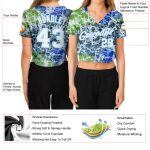 Custom Tie Dye Cropped Baseball Jersey for Women - White Light Blue Abstract Art 3D V-Neck Custom Women's Tie Dye White-Light