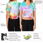 Custom Womens Tie Dye Baseball Jersey - 3D V-Neck, White-Light Blue Rainbow Cropped Style Custom Women's Tie Dye White-Light