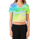 Custom Tie Dye V-Neck Cropped Baseball Jersey Women White Blue Rainbow Style 9407 Custom Women's Tie Dye White-Light Blue