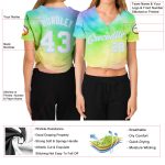 Custom Tie Dye V-Neck Cropped Baseball Jersey Women White Blue Rainbow Style 9407 Custom Women's Tie Dye White-Light Blue