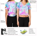 Custom Tie Dye Women's V-Neck Cropped Baseball Jersey - White-Light Blue Watercolor Gradient Custom Women's Tie Dye White-Light