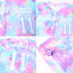 Custom Tie Dye Women's V-Neck Cropped Baseball Jersey - White-Light Blue Watercolor Gradient Custom Women's Tie Dye White-Light