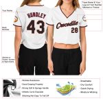 Custom Womens Crimson Cream Black White V-Neck Cropped Baseball Jersey Custom Women's White Black Crimson-Cream V-Neck Cropped