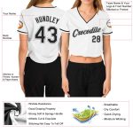 Custom Womens V-Neck Baseball Jersey - White Black-Gray Cropped Design Custom Women's White Black-Gray V-Neck Cropped Baseball