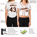 Custom Womens V-Neck Cropped Baseball Jersey in White Black-Orange Custom Women's White Black-Orange V-Neck Cropped Baseball