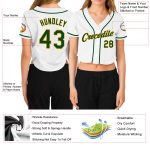 Custom Womens Green Gold V-Neck Cropped Baseball Jersey - White Design Custom Women's White Green-Gold V-Neck Cropped Baseball