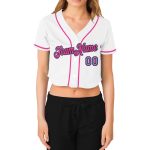 Custom Womens V-Neck Baseball Jersey - White, Light Blue, Black, Pink Cropped Top Custom Women's White Light Blue Black-Pink