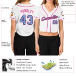 Custom Womens V-Neck Baseball Jersey - White, Light Blue, Black, Pink Cropped Top Custom Women's White Light Blue Black-Pink