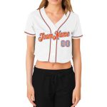 Womens Custom V-Neck Cropped Baseball Jersey - White Light Blue-Orange Design Custom Women's White Light Blue-Orange V-Neck