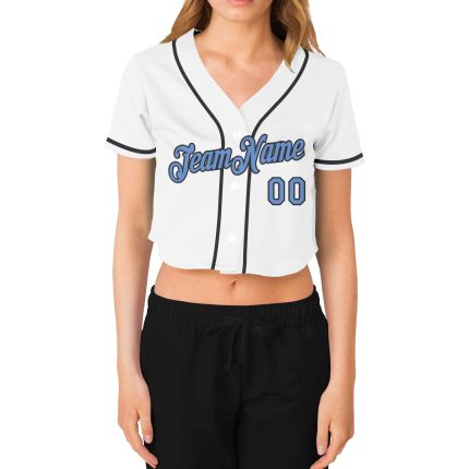 Custom Womens V-Neck Cropped Baseball Jersey in Light Blue & Steel Gray, Unique Sports Apparel for Stylish Fans Custom Women's