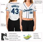 Custom Womens V-Neck Baseball Jersey - White Navy Gray Aqua Cropped Design Custom Women's White Navy Gray-Aqua V-Neck Cropped