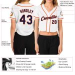 Womens Custom V-Neck Baseball Jersey - White Navy-Orange Cropped Style Custom Women's White Navy-Orange V-Neck Cropped Baseball
