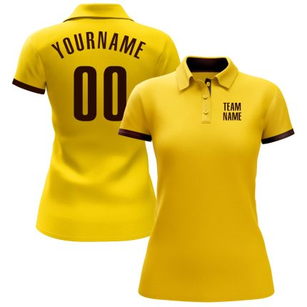 Custom Yellow Brown Performance Golf Polo Shirt for Men - Breathable, Moisture-Wicking Fabric, Perfect for Golfing Custom
