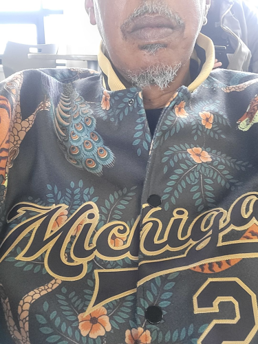 Custom Black and Gold Tiger Peacock 3D Pattern Bomber Varsity Full-Snap Jacket photo review