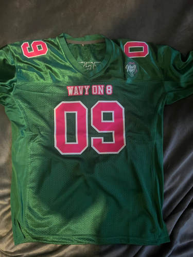Custom Green Pink White Mesh Authentic Football Jersey for Men photo review