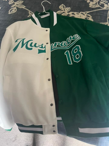 Custom White Kelly Green Bomber Varsity Letterman Full-Snap Fashion Jacket photo review