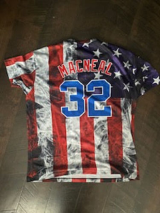 Click to view full screen 3D American Flag Custom Performance T-Shirt in White and Royal Red photo review