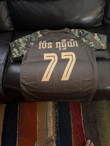 Custom Royal Blue Light Blue Mesh Throwback Football Jersey Authentic photo review