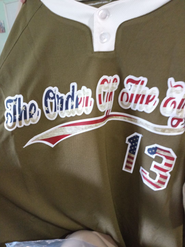 Custom Olive Vintage USA Flag Softball Jersey - Salute To Service Unisex Two-Button Cream Design photo review