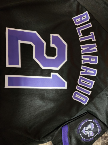 Custom Unisex Softball Jersey - Black Purple White Two-Button Design photo review