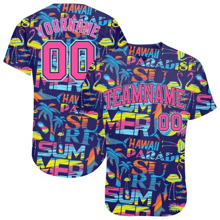 Personalized Summer Hawaii Jersey 3D Abstract Geometric Palm Trees Flamingo Sharks Baseball Jersey 2 Personalized 3D Abstract