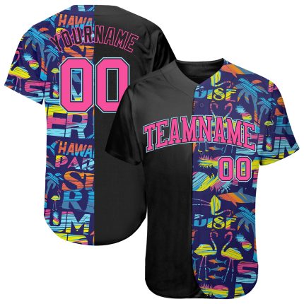 Summer Hawaii 3D Abstract Geometric Baseball Jersey with Palm Trees, Sharks, and Flamingo Design - Personalized Personalized