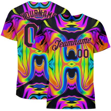 Iridescent Psychedelic 3D Abstract Swirl Fluid Art Performance T-Shirt, Customizable Design Personalized 3D Abstract Iridescent