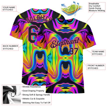 Iridescent Psychedelic 3D Abstract Swirl Fluid Art Performance T-Shirt, Customizable Design Personalized 3D Abstract Iridescent