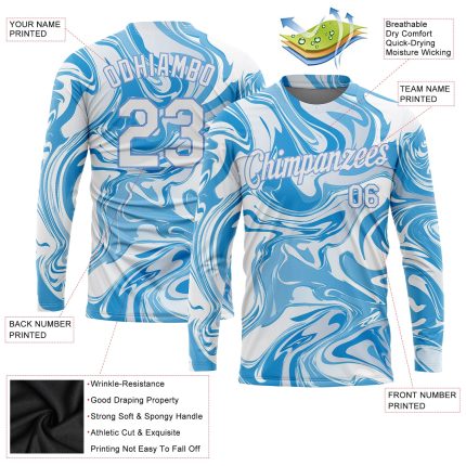 3D Abstract Ocean Waves Fluid Art Long Sleeve Performance T-Shirt - Personalized Design Personalized 3D Abstract Ocean Waves
