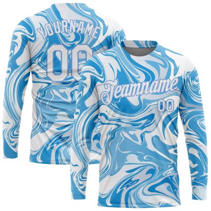 3D Abstract Ocean Waves Fluid Art Long Sleeve Performance T-Shirt - Personalized Design Personalized 3D Abstract Ocean Waves