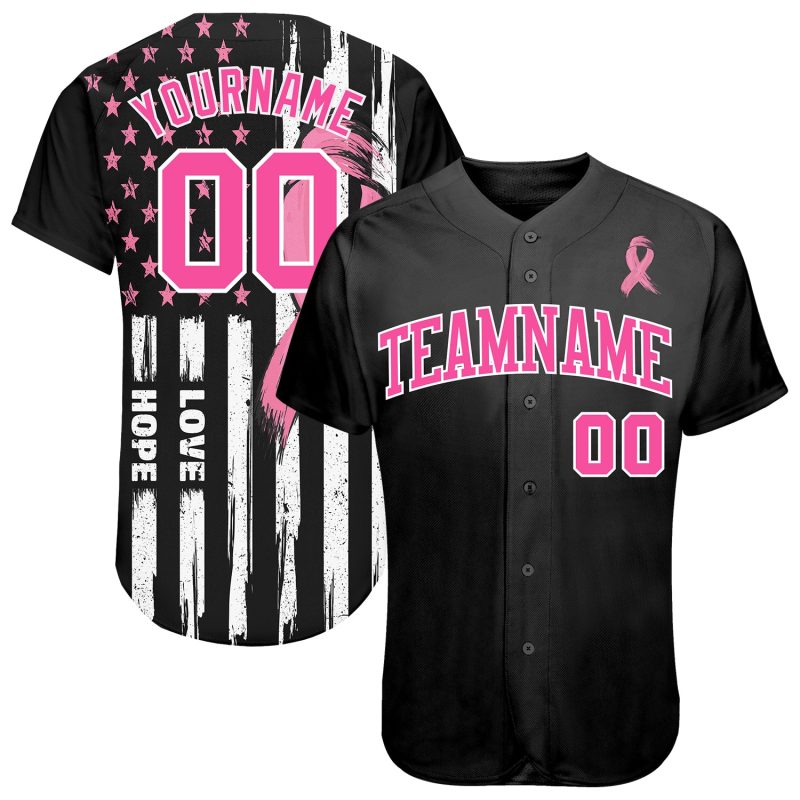 3D American Flag Pink Ribbon Breast Cancer Awareness Jersey for Women - Personalized Health Care Support Baseball Jersey