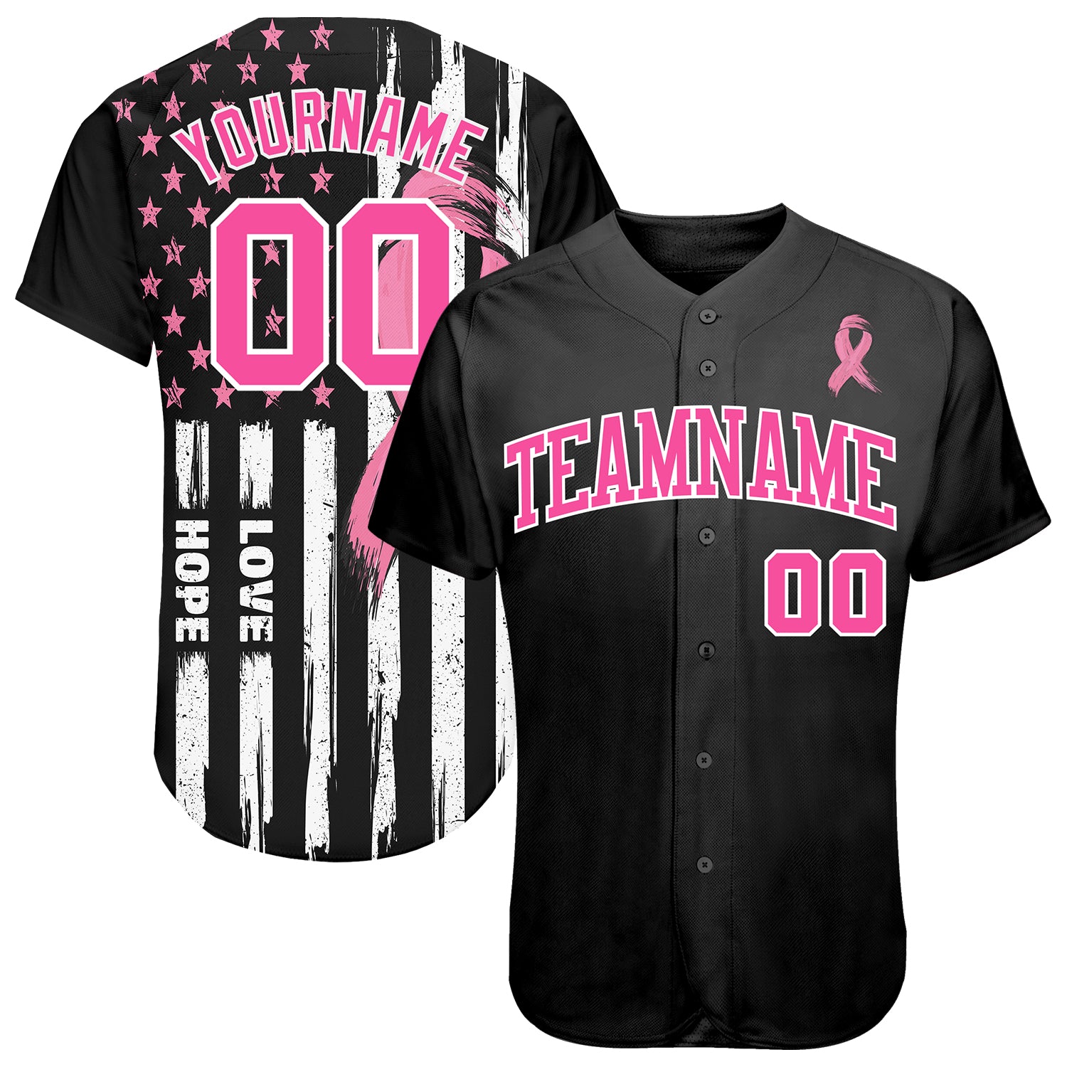 Personalized 3D American Flag Breast Cancer Awareness Jersey Custom Name Number for Women Health Care Support - Authentic Baseball Jersey