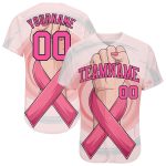 Personalized Breast Cancer Awareness Jersey with Womens Hand & Pink Ribbon, Custom Name & Number for Women's Health Care Support