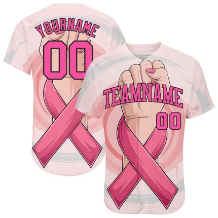 Personalized 3D Pink Ribbon Breast Cancer Awareness Jersey for Women - Support Health Care  Baseball Jersey Personalized