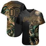 Personalized 3D Tropical Leaves Baseball Jersey in Golden and Green, Jungalow and Hawaii Style Personalized 3D Golden And