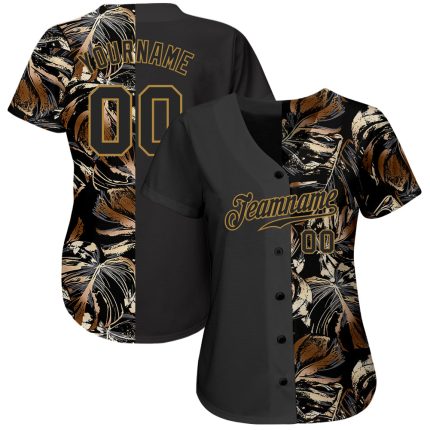 Custom 3D Tropical Leaves Baseball Jersey in Jungalow Hawaii Style Personalized 3D Golden Tropical Leaves In The Style Of