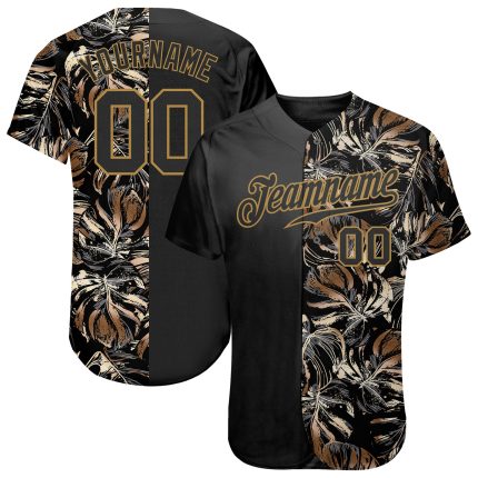 Custom 3D Tropical Leaves Baseball Jersey in Jungalow Hawaii Style Personalized 3D Golden Tropical Leaves In The Style Of