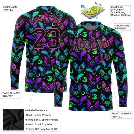 3D Halloween Bats Personalized Long Sleeve Performance T-Shirt for Men and Women Personalized 3D Halloween Bats Long Sleeve