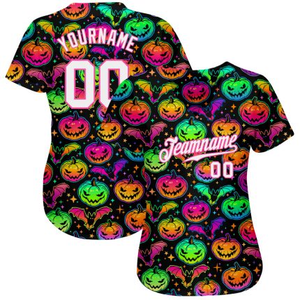 Custom 3D Halloween Pumpkins Bats Design Baseball Jersey Personalized 3D Halloween Pumpkins And Bats Baseball Jersey