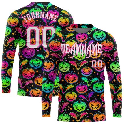 3D Personalized Halloween Pumpkins and Bats Long Sleeve T-Shirt for Performance Personalized 3D Halloween Pumpkins And Bats