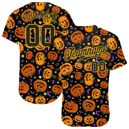 Personalized 3D Halloween Jersey with Pumpkins, Bats, and Stars Design Personalized 3D Halloween Pumpkins Bats Stars Baseball